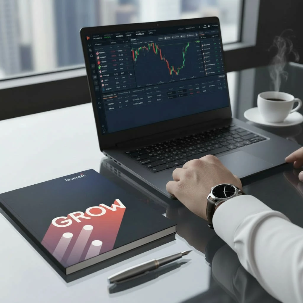 Leverate branded laptop setup on a desk