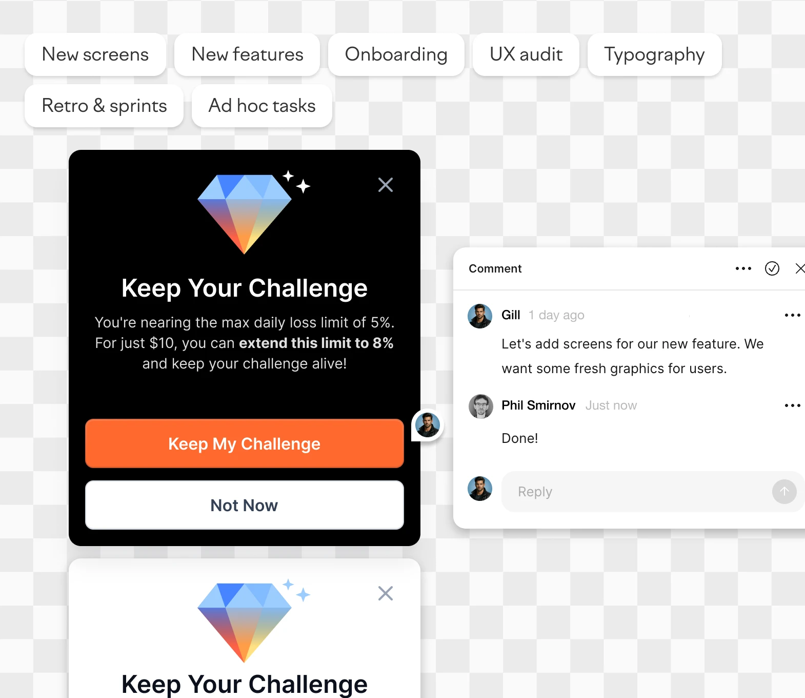 Design support: in-product modal and a design feedback thread