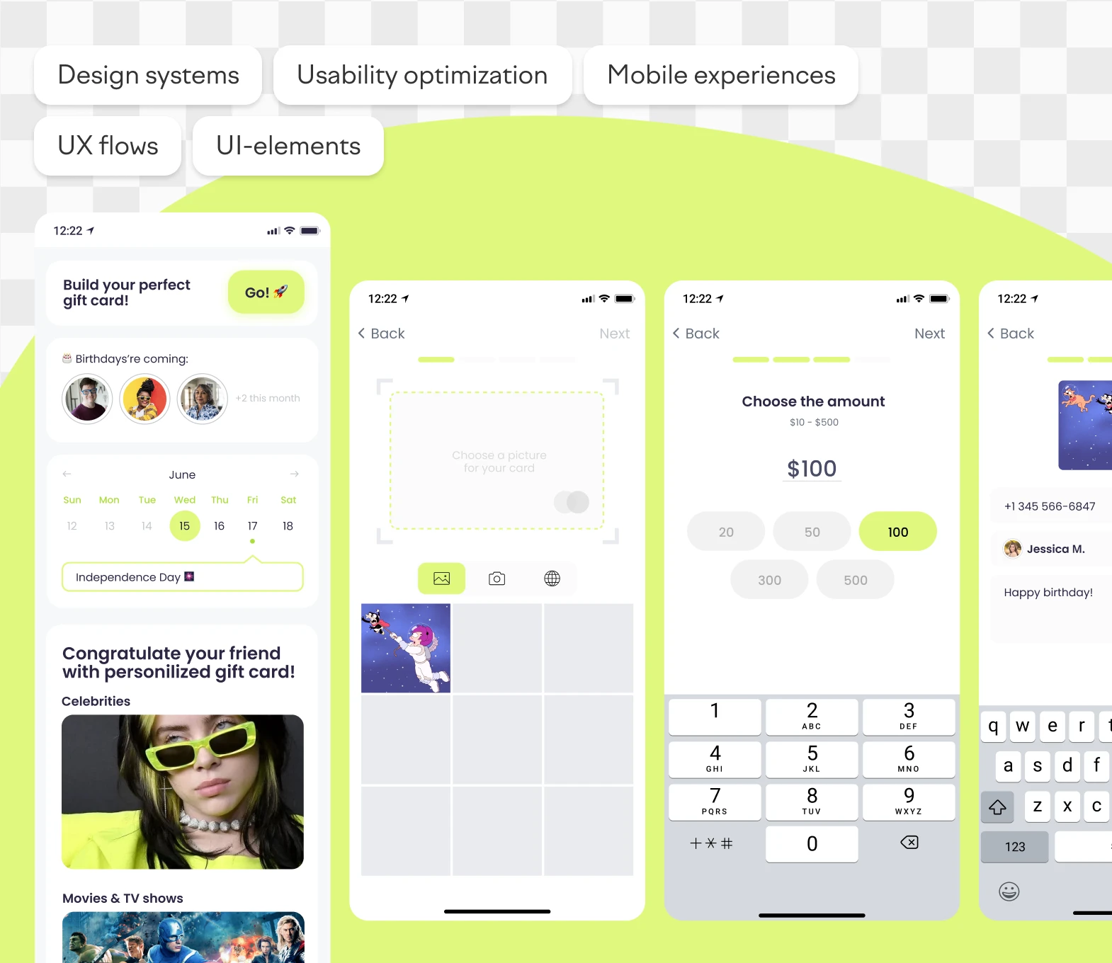Product UI screens and design-system examples