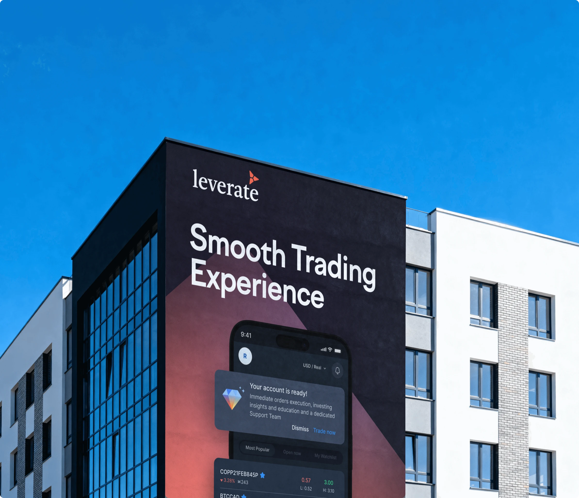 Leverate building billboard — Smooth Trading Experience